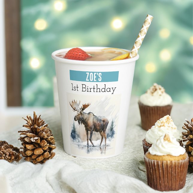 Vasos De Papel Winter vibes Moose - 1er cumpleaños - (Subido por el creador)