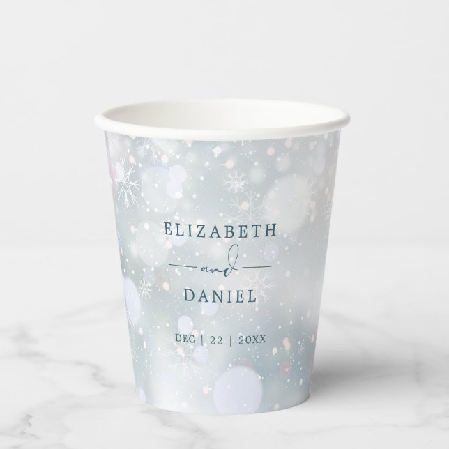 Vasos De Papel Winter Wonderland Snow Boda (Anverso)