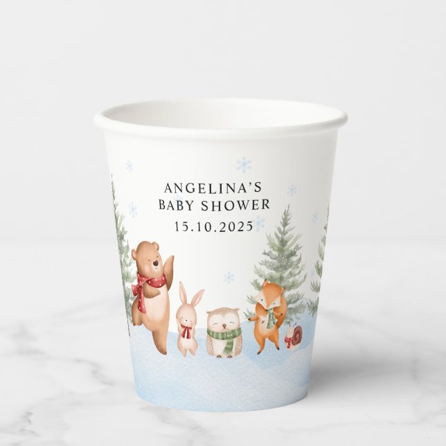 Vasos De Papel Winter Woodland Animals Baby Shower (Anverso)