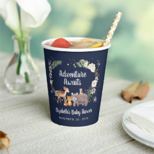Vasos De Papel Winter Woodland Animals Baby Shower Blue