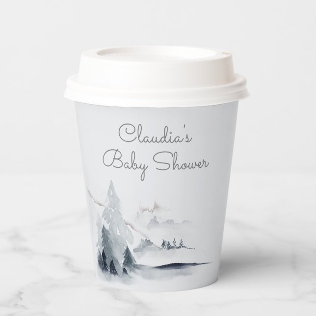 Vasos De Papel Winter Woodland Forest Baby Shower estilo moderno (Anverso)