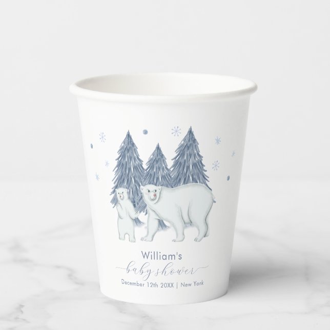 Vasos De Papel Winter Woodland Forest Polar Bear Baby Shower  (Anverso)