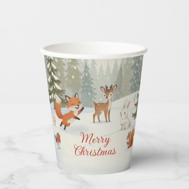 Vasos De Papel Winter Woodland Merry Christmas Forest Animals (Anverso)