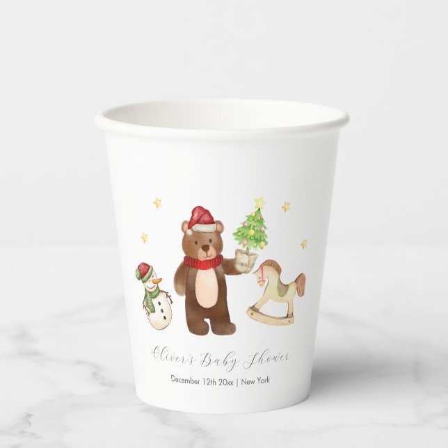 Vasos De Papel Winter Woodland Teddy Bear Snowman Baby Shower (Anverso)