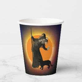 Vasos De Papel Witch & Black Cat with Orange Moon Paper Cup