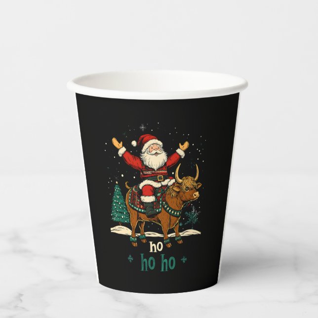 Vasos De Papel Womens Xmas Tree Lighting Santa Riding Highland Co (Anverso)