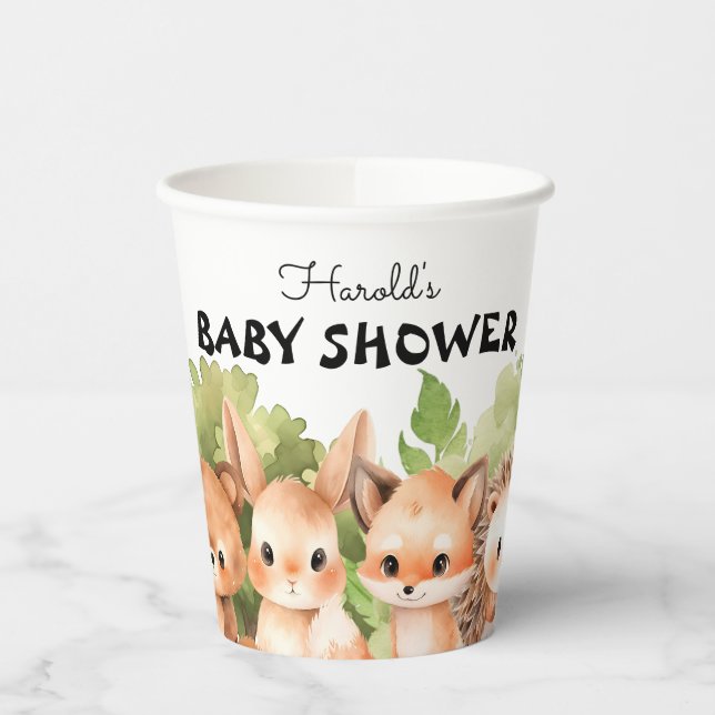 Vasos De Papel Woodland Animal Forest Baby Shower (Izquierda)