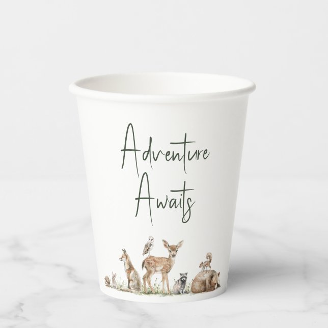Vasos De Papel Woodland Animals Adventure espera Baby Shower (Anverso)
