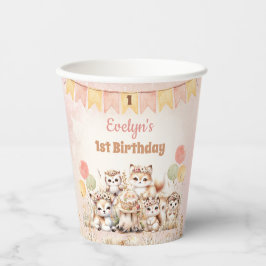 Vasos De Papel Woodland Animals Boho Pastel Chica Primer cumpleañ