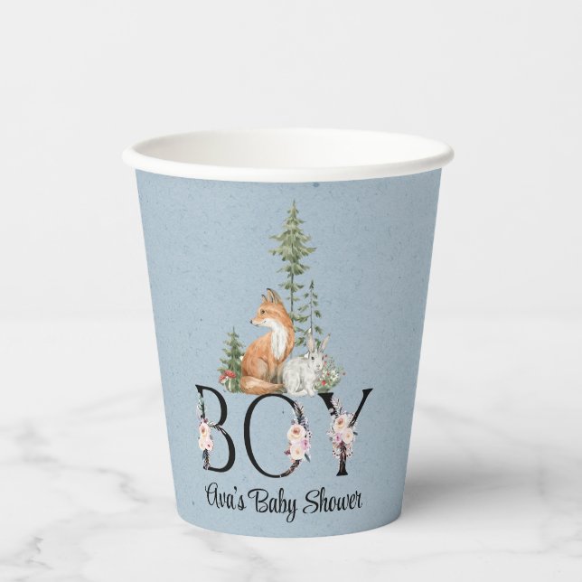 Vasos De Papel Woodland Animals Boy Baby Shower (Anverso)
