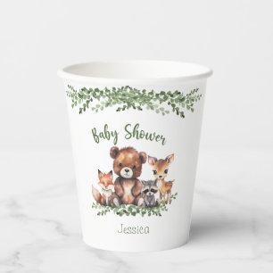 VASOS DE PAPEL WOODLAND ANIMALS WATERCOLOR BABY SHOWER