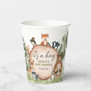 Vasos De Papel Woodland Animals Wood Slice Baby Shower