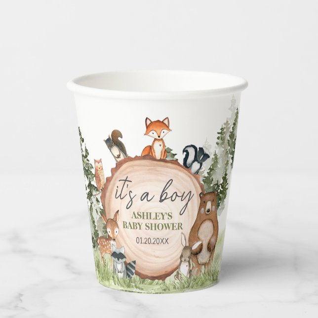 Vasos De Papel Woodland Animals Wood Slice Baby Shower (Anverso)