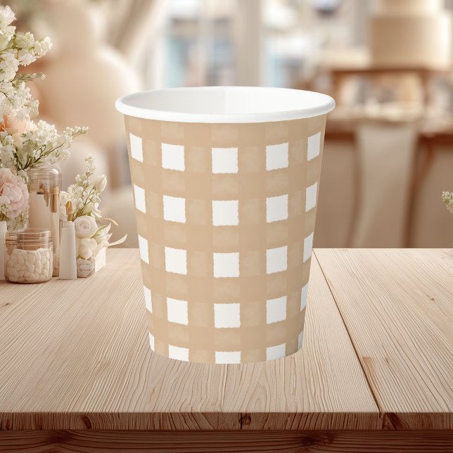 Vasos De Papel Woodland Baby Shower Gingham Neutral (Subido por el creador)