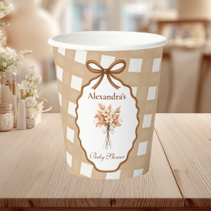 Vasos De Papel Woodland Baby Shower Gingham Neutral