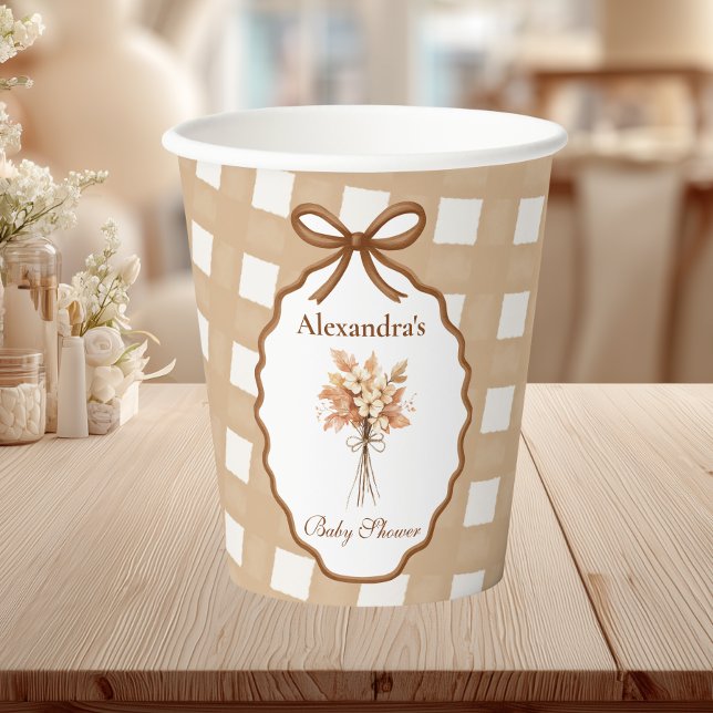 Vasos De Papel Woodland Baby Shower Gingham Neutral (Subido por el creador)
