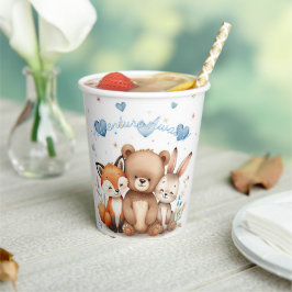 Vasos De Papel Woodland Birthday Boy Party Pastel Blue Hearts