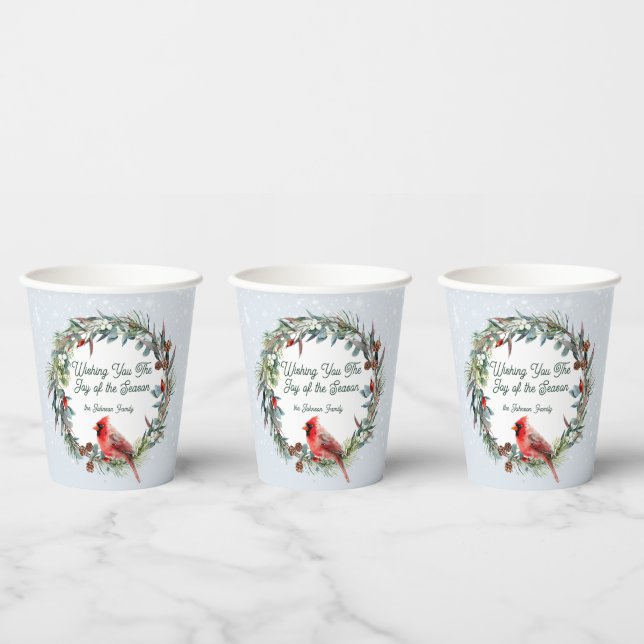 Vasos De Papel Woodland Christmas Wreath, Cardinal, Snowflakes (Multi)