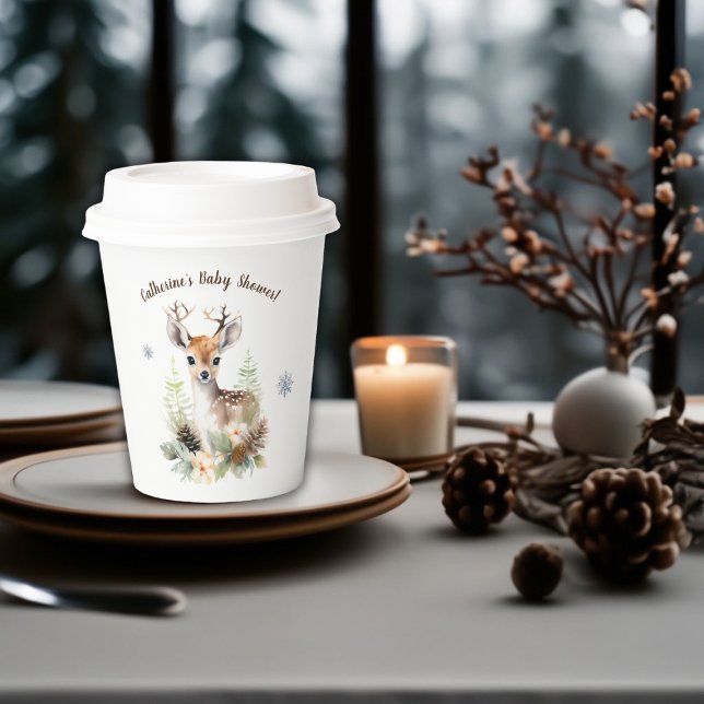 Vasos De Papel Woodland Deer Animal Baby Shower (Winter Deer Gender Neutral Baby Shower Paper Cups)