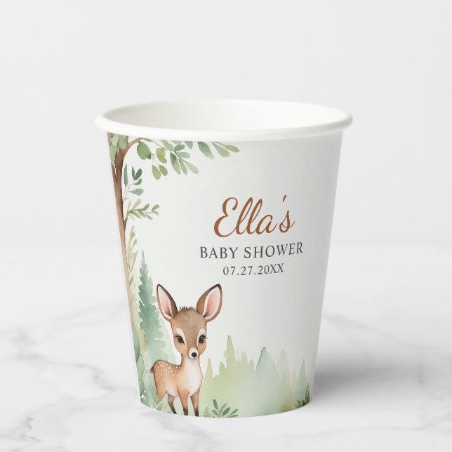 Vasos De Papel Woodland Deer Forest Neutral Baby Shower  (Anverso)