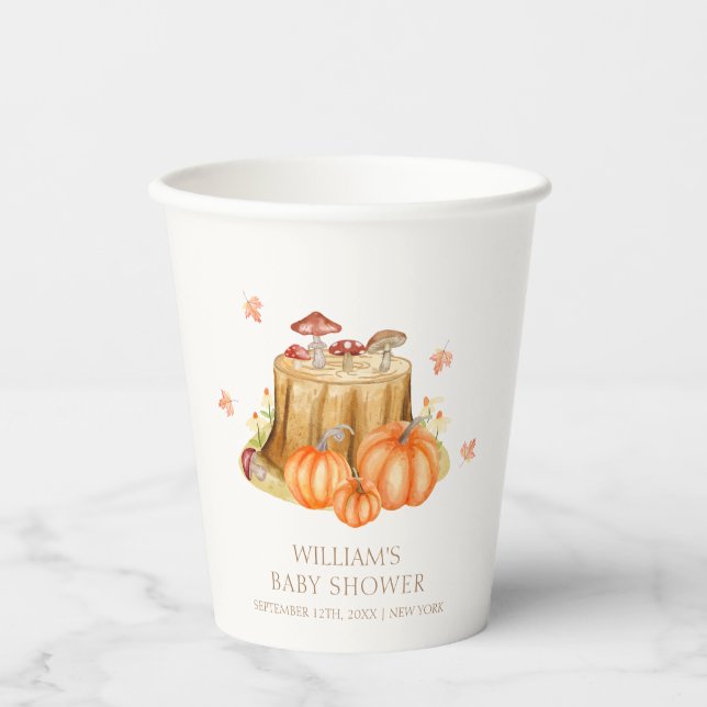 Vasos De Papel Woodland Fall Pumpkin Mushroom Baby Shower (Anverso)