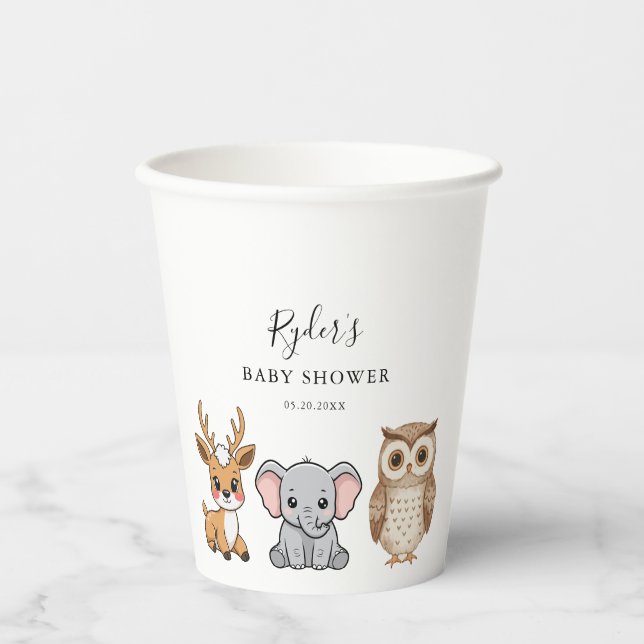 Vasos De Papel Woodland Forest Animals Baby Shower (Anverso)