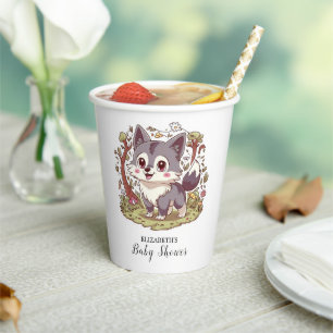Vasos De Papel Woodland Forest Wolf Baby Shower