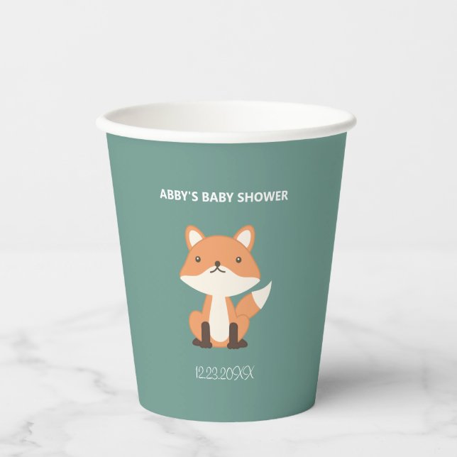 Vasos De Papel Woodland Fox Forest Baby Shower Personalizado (Anverso)