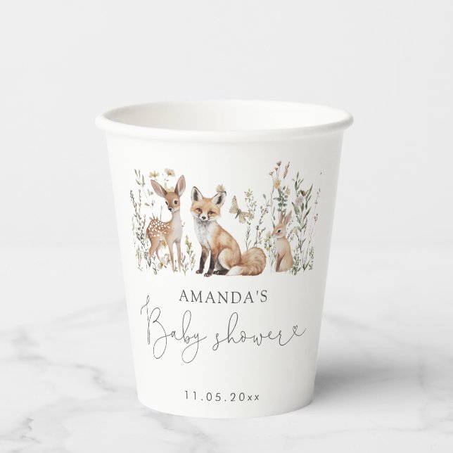 Vasos De Papel Woodland Gender Neutral Baby Shower (Anverso)