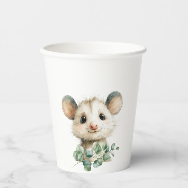 Vasos De Papel Woodland Opossum Baby Shower • Neutral (Anverso)