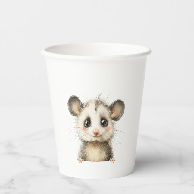 Vasos De Papel Woodland Opossum Baby Shower • Neutral (Anverso)