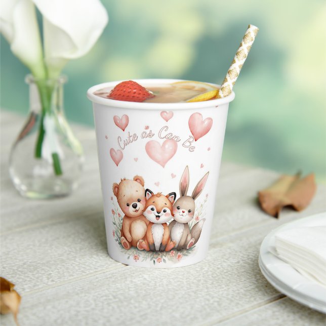 Vasos De Papel Woodland Pastel Party Girl Pink Hearts Floral  (in situ)