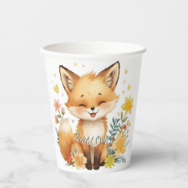 Vasos De Papel Woodland Pastel Watercolor Fox Yellow Hearts Party
