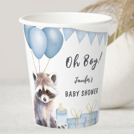 Vasos De Papel Woodland Raccoon Baby Shower Cute Boy