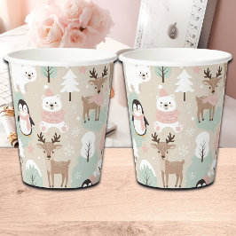 Vasos De Papel Woodland Whimsical Forest Animals Winter