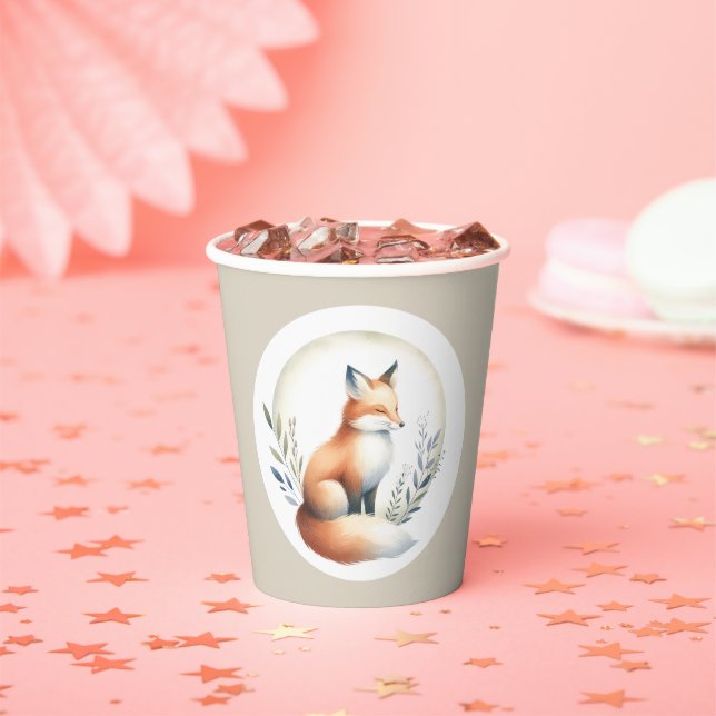 Vasos De Papel Woodland Whisper- Fox Illustration  (in situ)