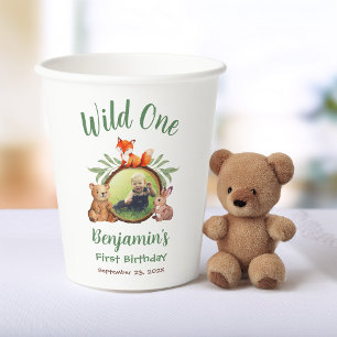 Vasos De Papel Woodland Wild One Photo Animal Watercolor Cumpleañ