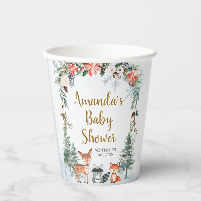 Vasos De Papel Woodland Winter Animal Forest Baby Shower (Anverso)