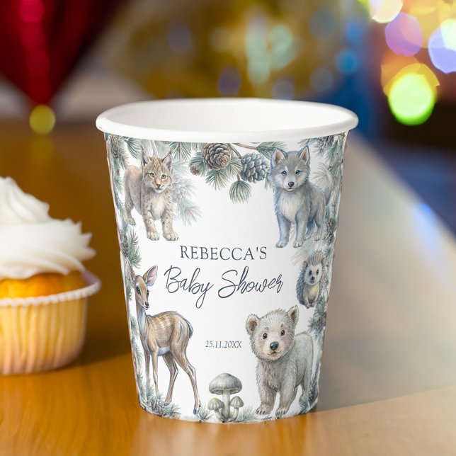 Vasos De Papel Woodlands lindos bebés con ducha personalizada (Woodlands cute baby animals baby shower customized paper cups personalized tableware )