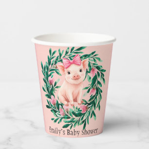 Vasos De Papel Wreath de color de agua con Baby Shower Chica de L