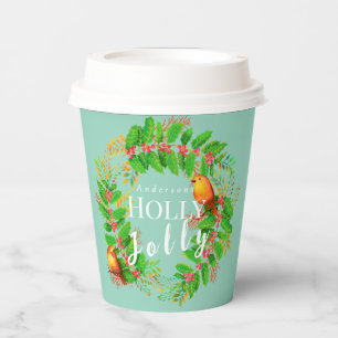 Vasos De Papel Wreath Holly Jolly Light Verde azulado