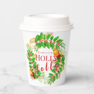 Vasos De Papel Wreath Holly Jolly White