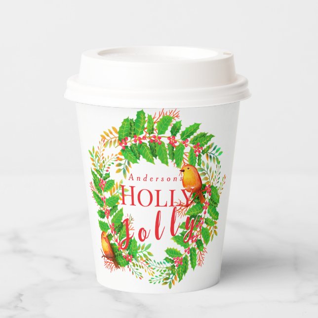 Vasos De Papel Wreath Holly Jolly White (Anverso)