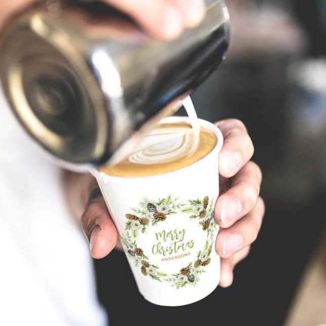 Vasos De Papel Wreath, Navidades de Pines Florales Verdes (Subido por el creador)