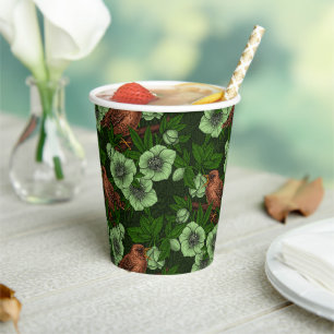 Vasos De Papel Wren y hellebore en verde oscuro