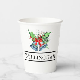 Vasos De Papel Xmas Bells Red Berries Evergreen Nombre inicial