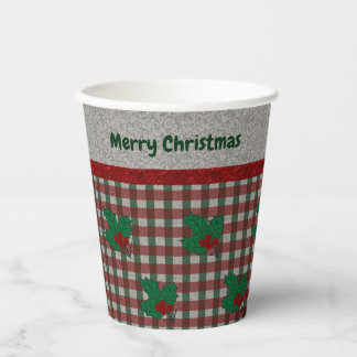 Vasos De Papel Xmas Gingham de los años 1940 - Personalizado
