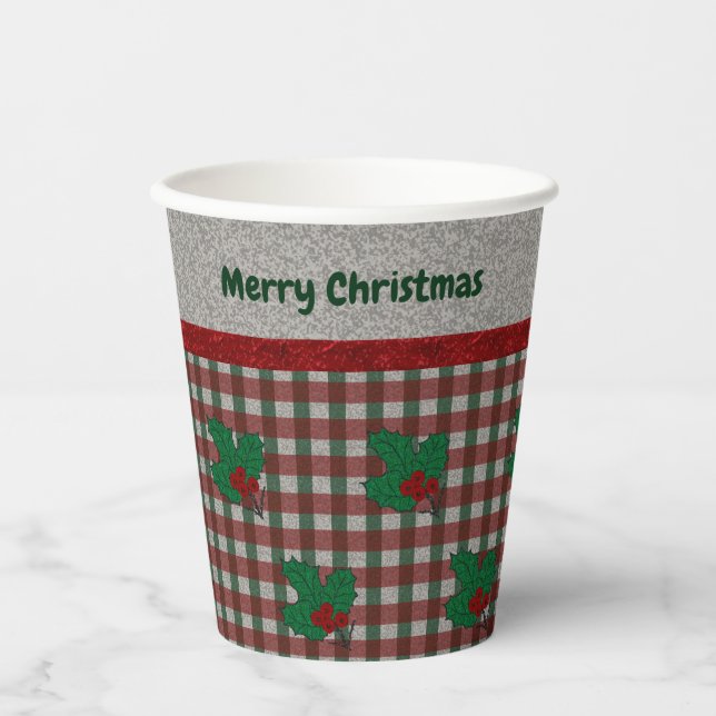 Vasos De Papel Xmas Gingham de los años 1940 - Personalizado (Anverso)