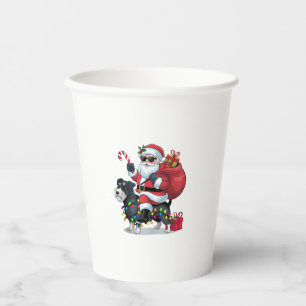 Vasos De Papel Xmas Ilumina Funny Santa Riding Border Terrier Dog