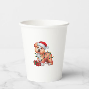 Vasos De Papel Xmas Iluminando Santa Hat Bichon Dog Navidades